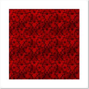 Black Floral Ornament Red Pattern Posters and Art